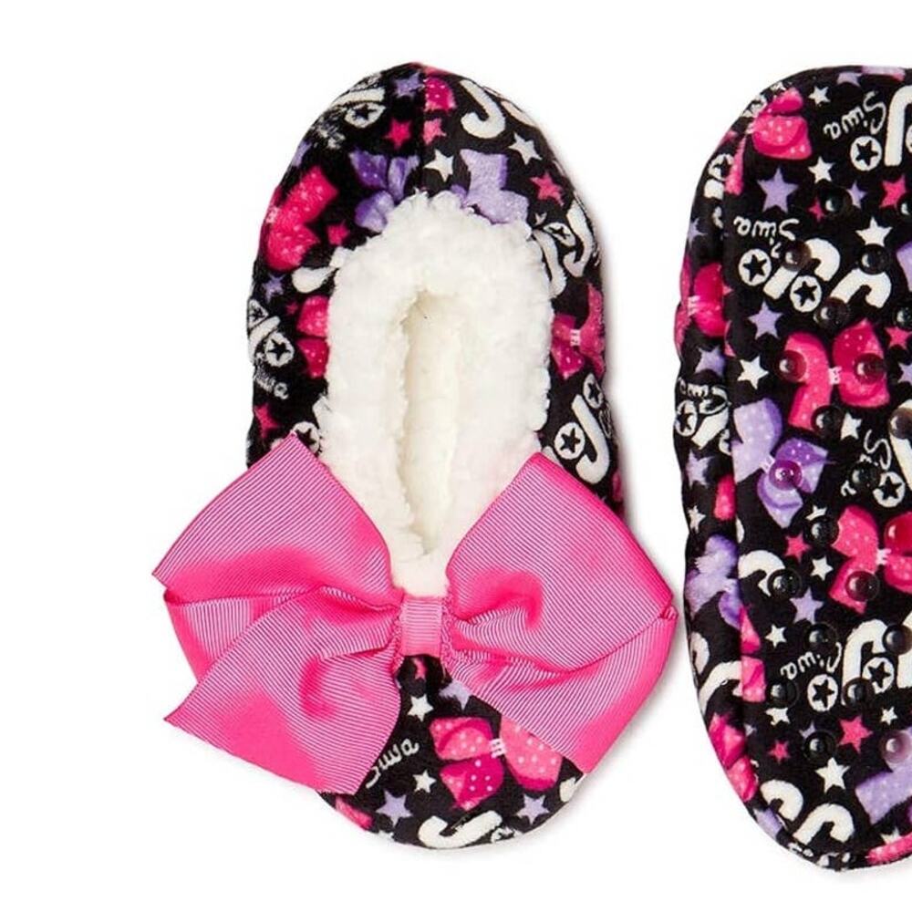 Jojo Siwa Girls Black Pink Babba Sherpa Fashion Slippers, size S/M ~ NEW